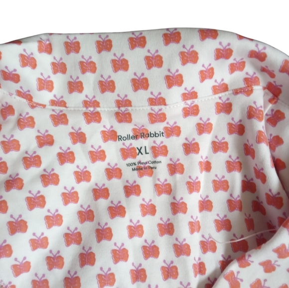Roller Rabbit Pink Butterfly Print Pajama Top Short Sleeve Button Size XL - Picture 2 of 3